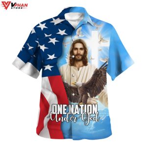 One Nation Under God Jesus Christ Eagle Hawaiian Summer Shirt 1