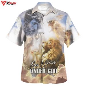 One Nation Under God Jesus Christ Lion And Lamb Hawaiian Summer Shirt 1