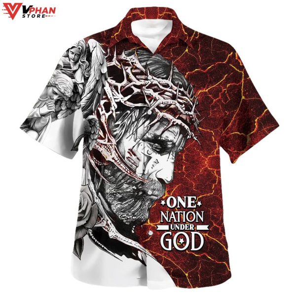 One Nation Under God Jesus Christ Tropical Outfit Christian Hawaiian Shirt