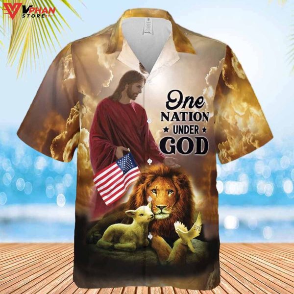 One Nation Under God Jesus Christian Gift Ideas Hawaiian Summer Shirt