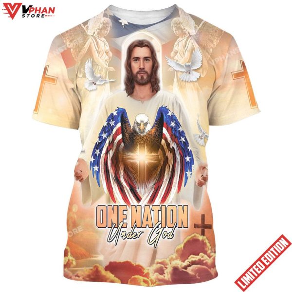 One Nation Under God Jesus Eagle American 3d All Over Print Shirt