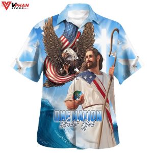 One Nation Under God Jesus Eagle American Christian Gift Hawaiian Shirt 1