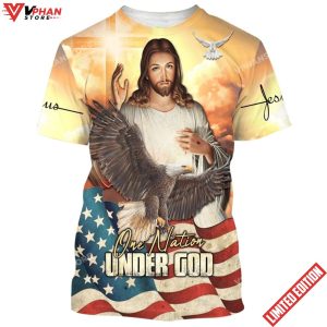 One Nation Under God Jesus Eagle American Flag 3d Shirt 1