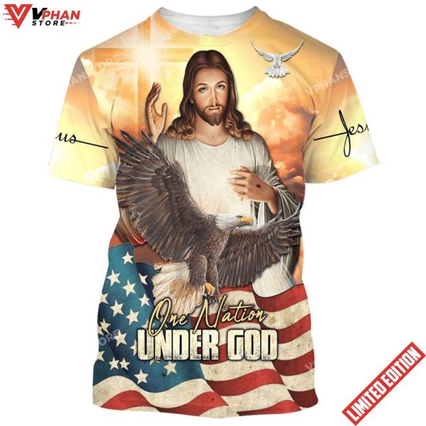 One Nation Under God Jesus Eagle US Flag 3d Shirt