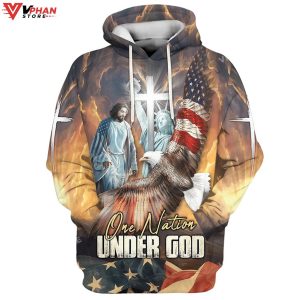 One Nation Under God Jesus Eagle American Flag Christian Hoodie 1