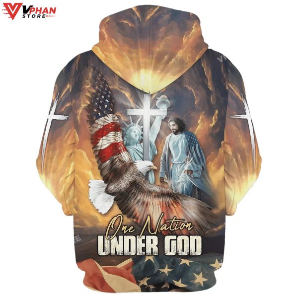 One Nation Under God Jesus Eagle American Flag Christian Hoodie