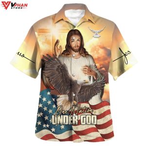 One Nation Under God Jesus Eagle American Flag Hawaiian Shirt 1