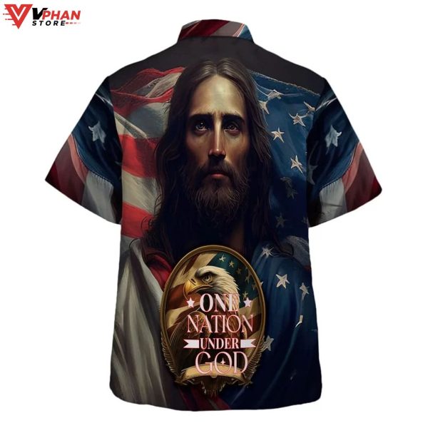 Jesus One Nation Under God Eagle American Flag Tropical Hawaiian Shirt