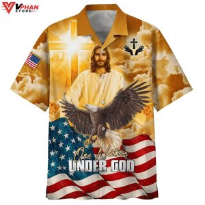 One Nation Under God Jesus Eagle American Tropical Outfit Hawaiian Shirt 1