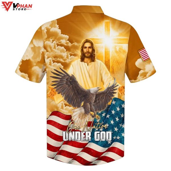 Jesus Eagle One Nation Under God American Tropical Outfit Hawaiian Shirt