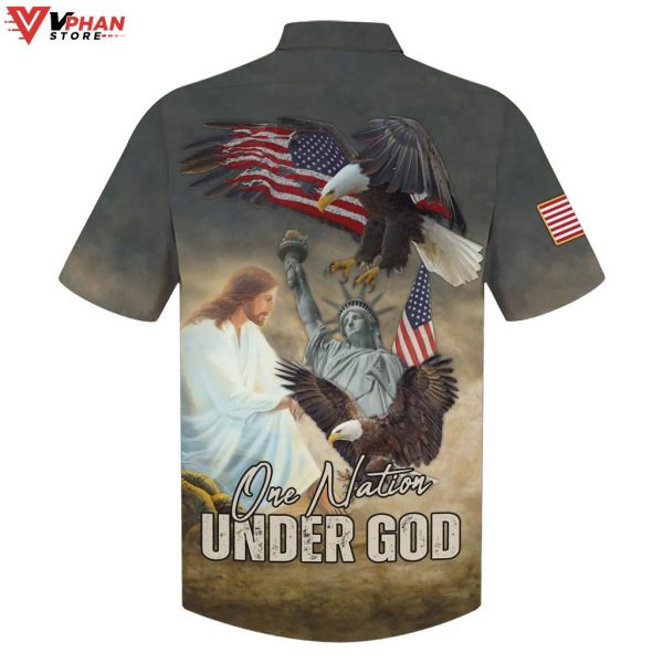 One Nation Under God Jesus Eagle Flag Statue Of Liberty Hawaiian Shirt