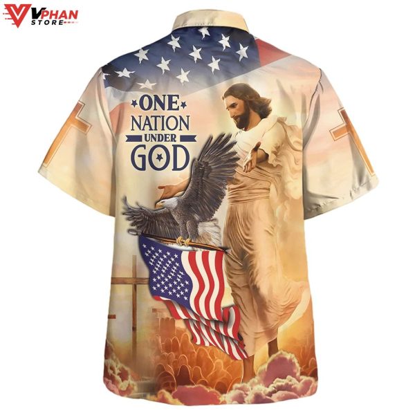 One Nation Under God Flag Jesus Eagle Hawaiian Summer Shirt