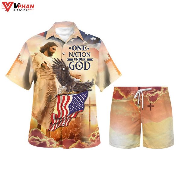 One Nation Under God Flag Jesus Eagle Hawaiian Summer Shirt