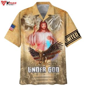 One Nation Under God Jesus Eagle Tropical Outfit Christian Hawaiian Shirt 1