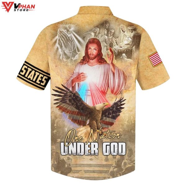 One Nation Under God Jesus Eagle Tropical Outfit Christian Hawaiian Shirt