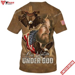 One Nation Under God Jesus Eagles Wooden Cross Shirt 2