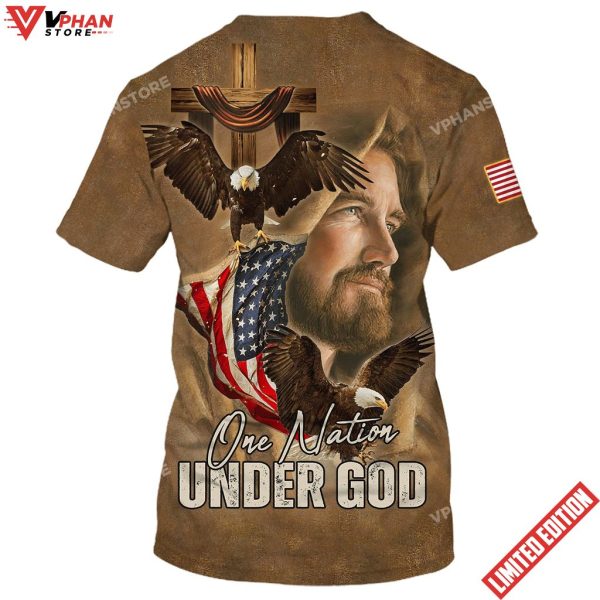 One Nation Under God Jesus Eagles Wooden Cross Shirt