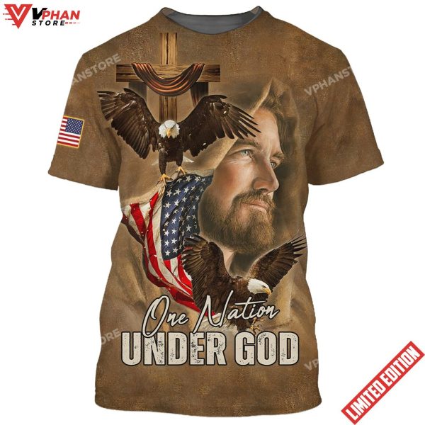 One Nation Under God Jesus Eagles Wooden Cross Shirt