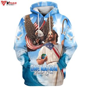 One Nation Under God Jesus Holding Earth Gift For Christians Hoodie 1