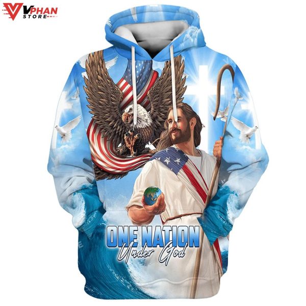 One Nation Under God Jesus Holding Earth Gift For Christians Hoodie