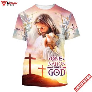 One Nation Under God Jesus Holding Sheep 3d All Over Print Shirt 1