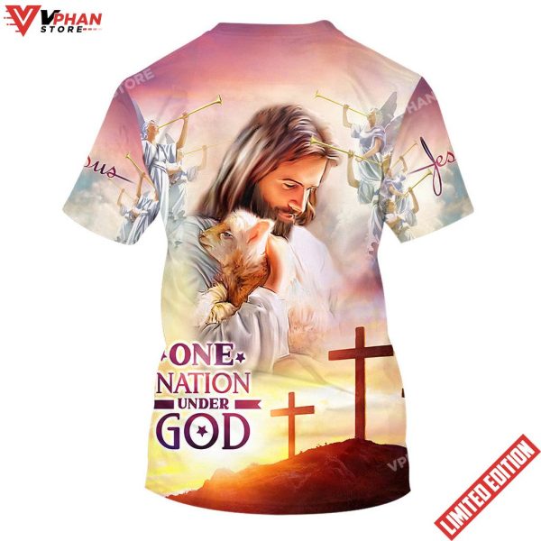 One Nation Under God Jesus Holding Sheep 3d All Over Print Shirt