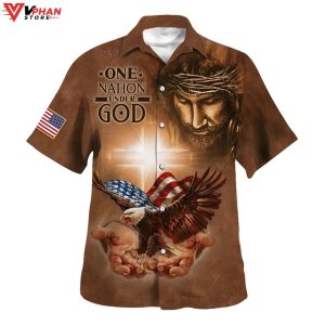 One Nation Under God Jesus Holy In Hand Eagle Christian Hawaiian Shirt 1