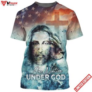 One Nation Under God Jesus Lion And Cross All Over Printed Shirt 1