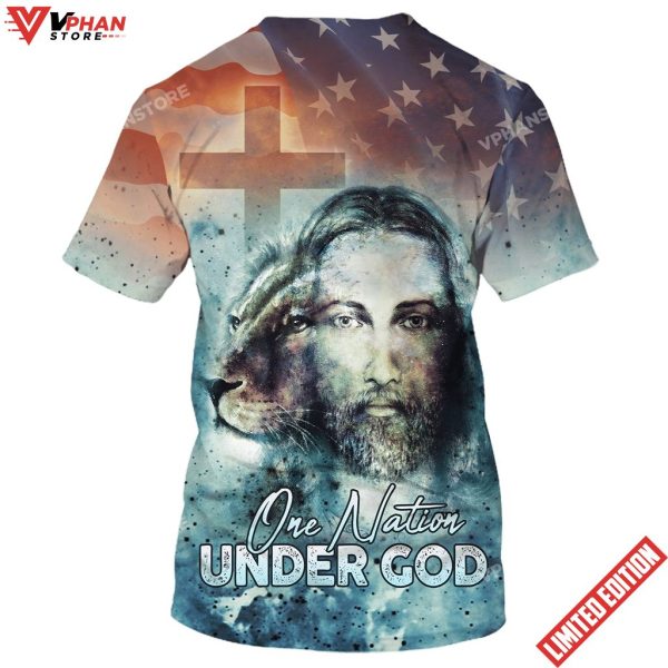 One Nation Under God Jesus Lion And Cross All Over Printed Shirt