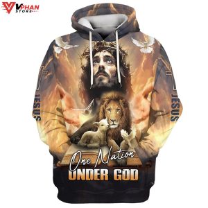 One Nation Under God Jesus Lion And Lamb Christian Gift Ideas Hoodie 1