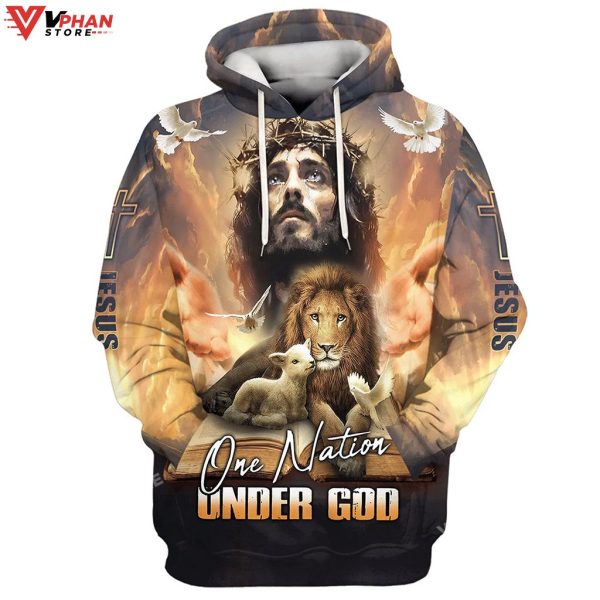 One Nation Under God Jesus Lion And Lamb Christian Gift Ideas Hoodie