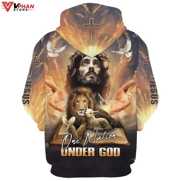 One Nation Under God Jesus Lion And Lamb Christian Gift Ideas Hoodie