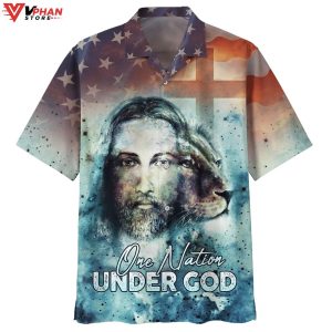 One Nation Under God Jesus Lion Christian Gift Hawaiian Summer Shirt 1