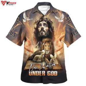 One Nation Under God Jesus Lion Cross Christian Hawaiian Shirt 1