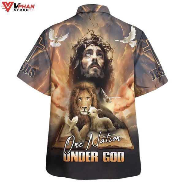 One Nation Under God Jesus Lion Cross Christian Hawaiian Shirt