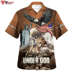 One Nation Under God Jesus Lion Tropical Christian Gifts Hawaiian Shirt 1