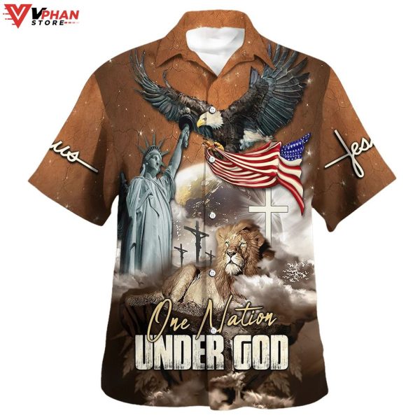 One Nation Under God Jesus Lion Tropical Christian Gifts Hawaiian Shirt