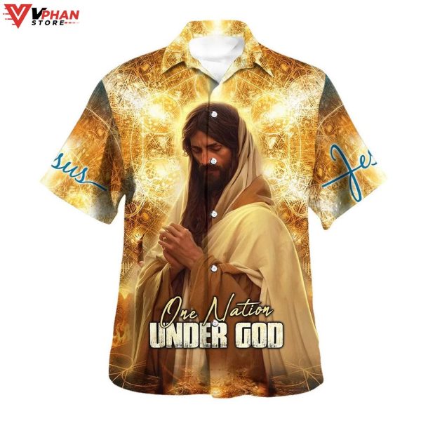 One Nation Under God Jesus Pray Tropical Christian Gifts Hawaiian Shirt