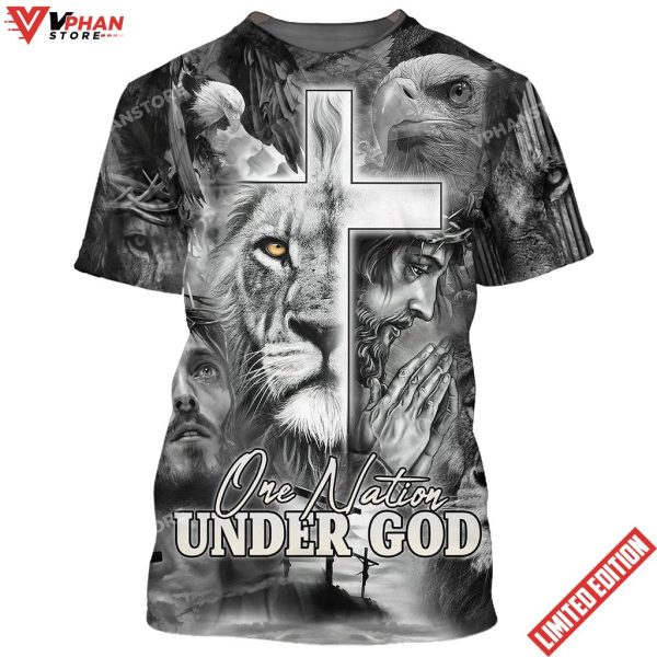 One Nation Under God Jesus Prayer Lion And Eagle Shirt