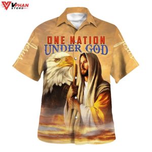 One Nation Under God Jesus Tropical Outfit Hawaiian Summer Shirt 1