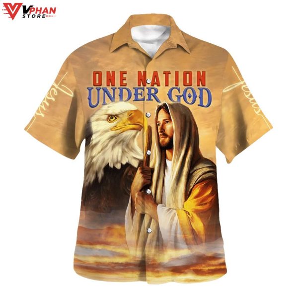 One Nation Under God Jesus Tropical Outfit Hawaiian Summer Shirt