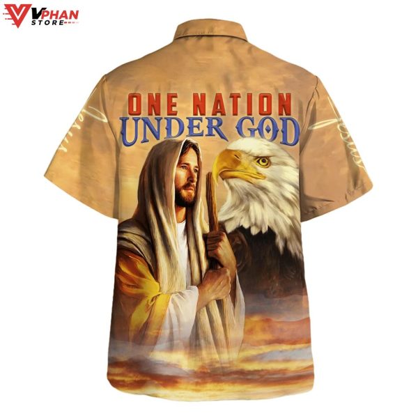 One Nation Under God Jesus Tropical Outfit Hawaiian Summer Shirt