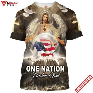 One Nation Under God Jesus Wings Christian T Shirt For Men And Women 1