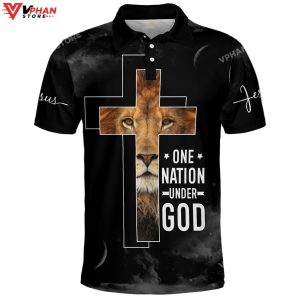 One Nation Under God Lion And Cross Christian Polo Shirt Shorts 1