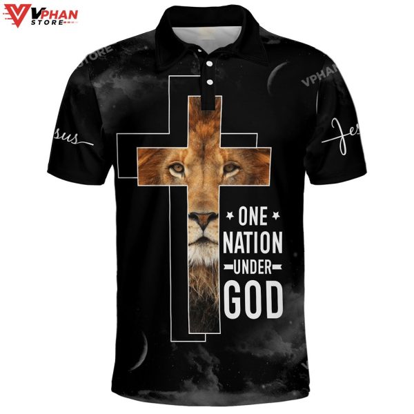 One Nation Under God Lion And Cross Christian Polo Shirt & Shorts