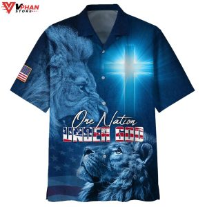 One Nation Under God Lion Christian Gift Ideas Hawaiian Summer Shirt 1