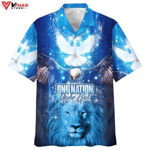 One Nation Under God Lion Tropical Outfit Christian Hawaiian Shirt 1