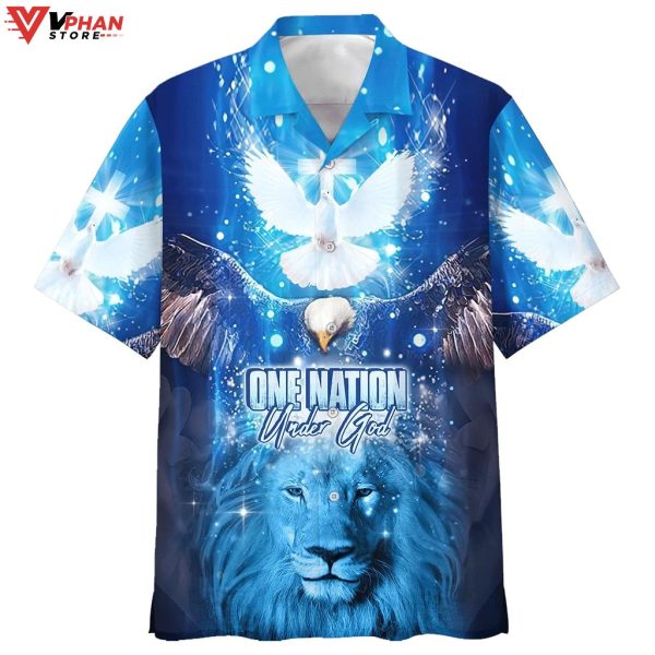 One Nation Under God Lion Tropical Outfit Christian Hawaiian Shirt