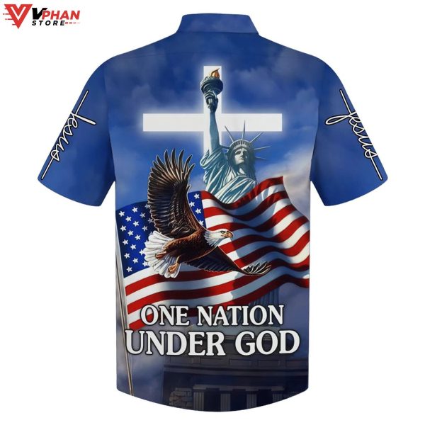 One Nation Under God Falcon Us Flag Tropical Outfit Christian Gift Ideas Hawaiian Shirt