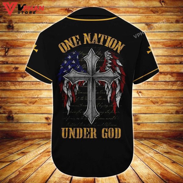 One Nation Under God Wings American Flag Cross Christian Baseball Jersey